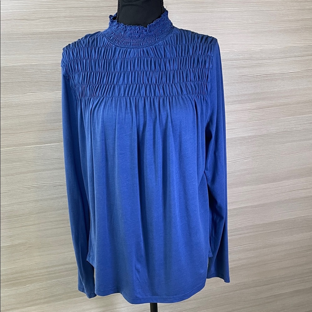 Sundance Gabrielle Boho Dreamer Royal Blue Smocked Neck Blouse Large